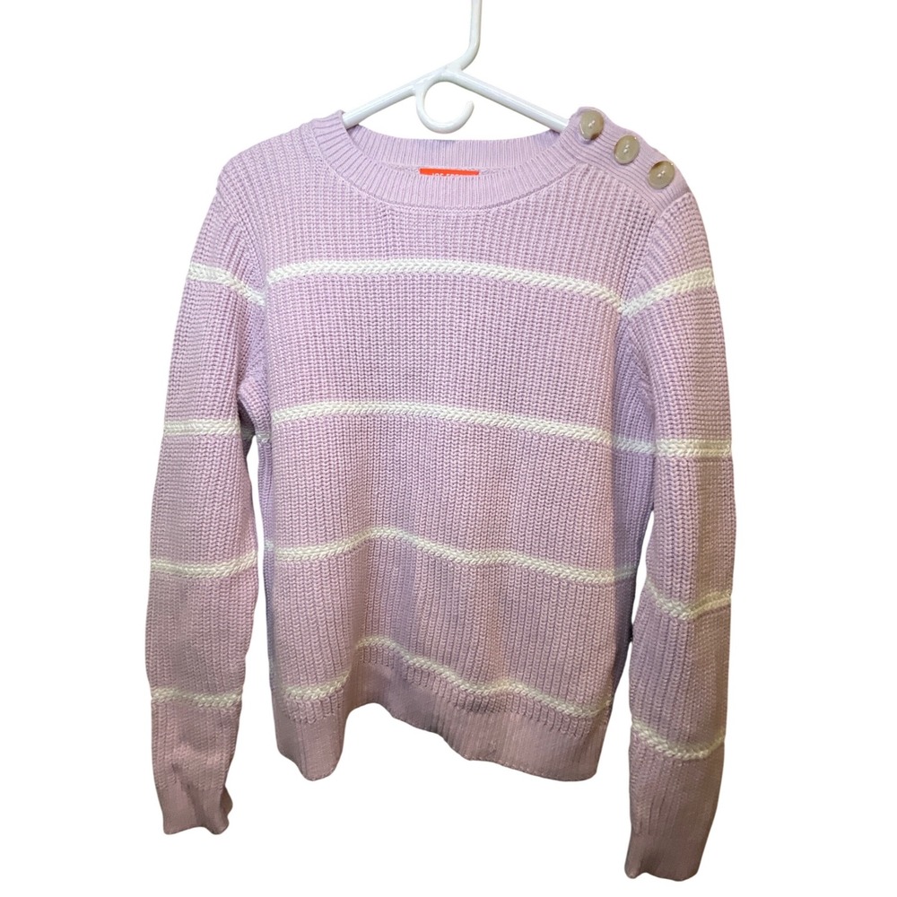 Joe Fresh Women's Light Pink Striped Button Shoulder Crewneck Sweater‎ Medium